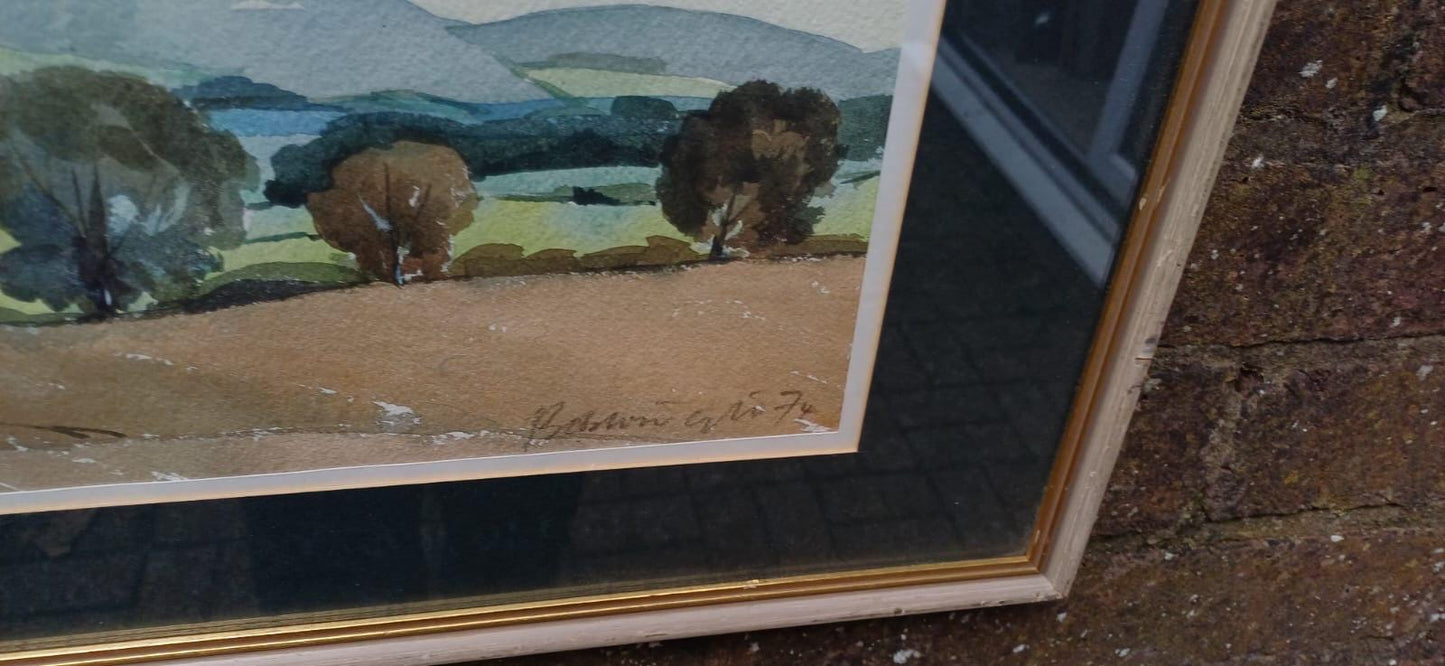 Vintage original watercolour - Leith Hill from Ockley 1970s original painting, signed by artist