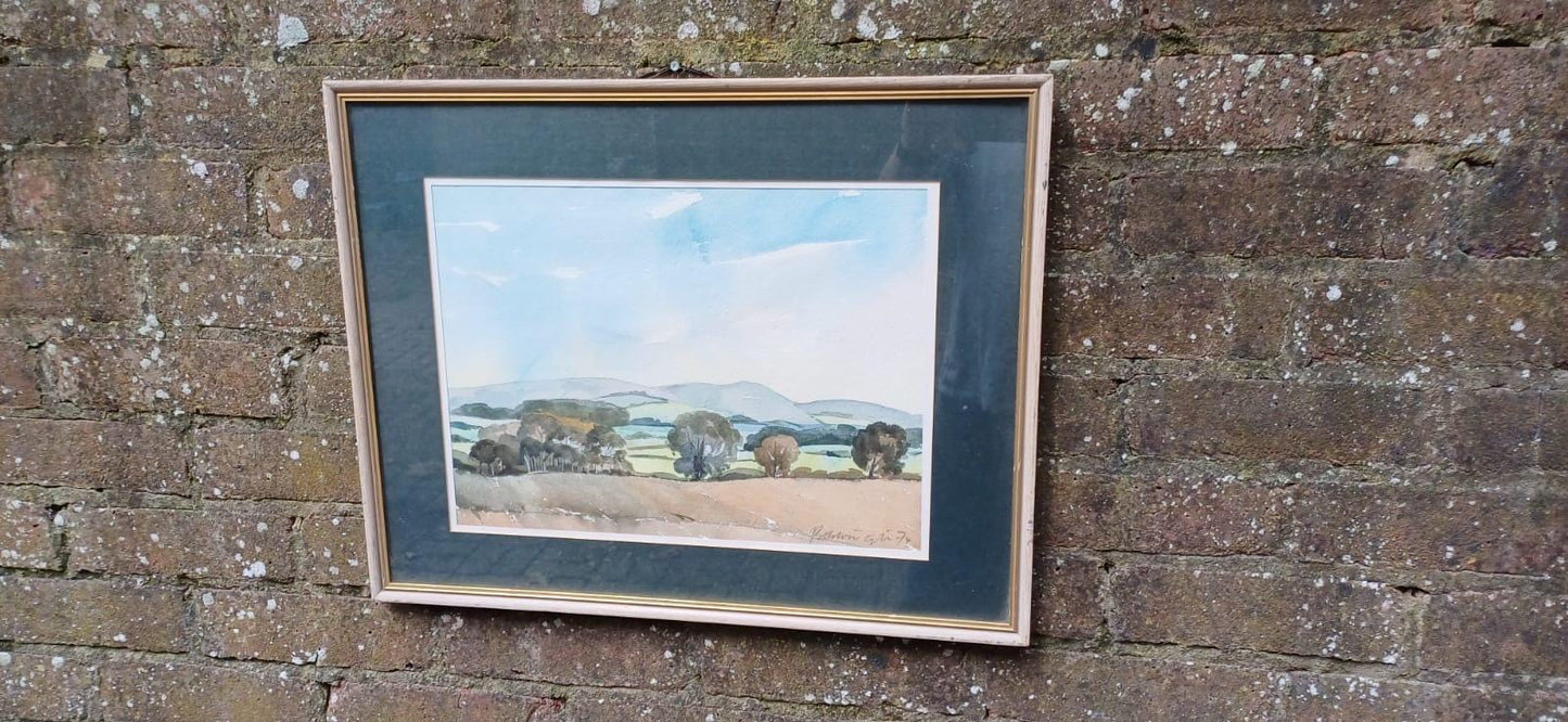 Vintage original watercolour - Leith Hill from Ockley 1970s original painting, signed by artist