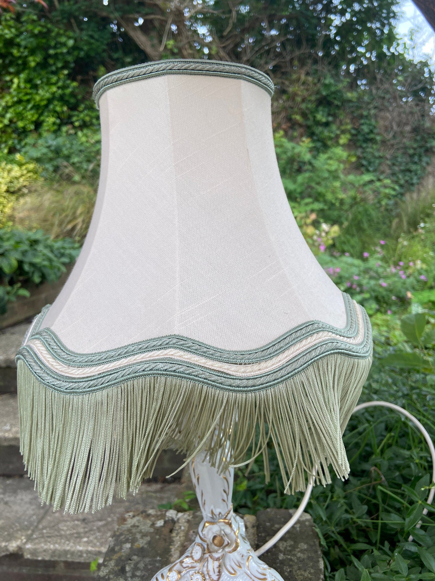Vintage Dresden Porcelain Table Lamp with flower detail - handpainted 1817 Dresden, with vintage shade, working lamp