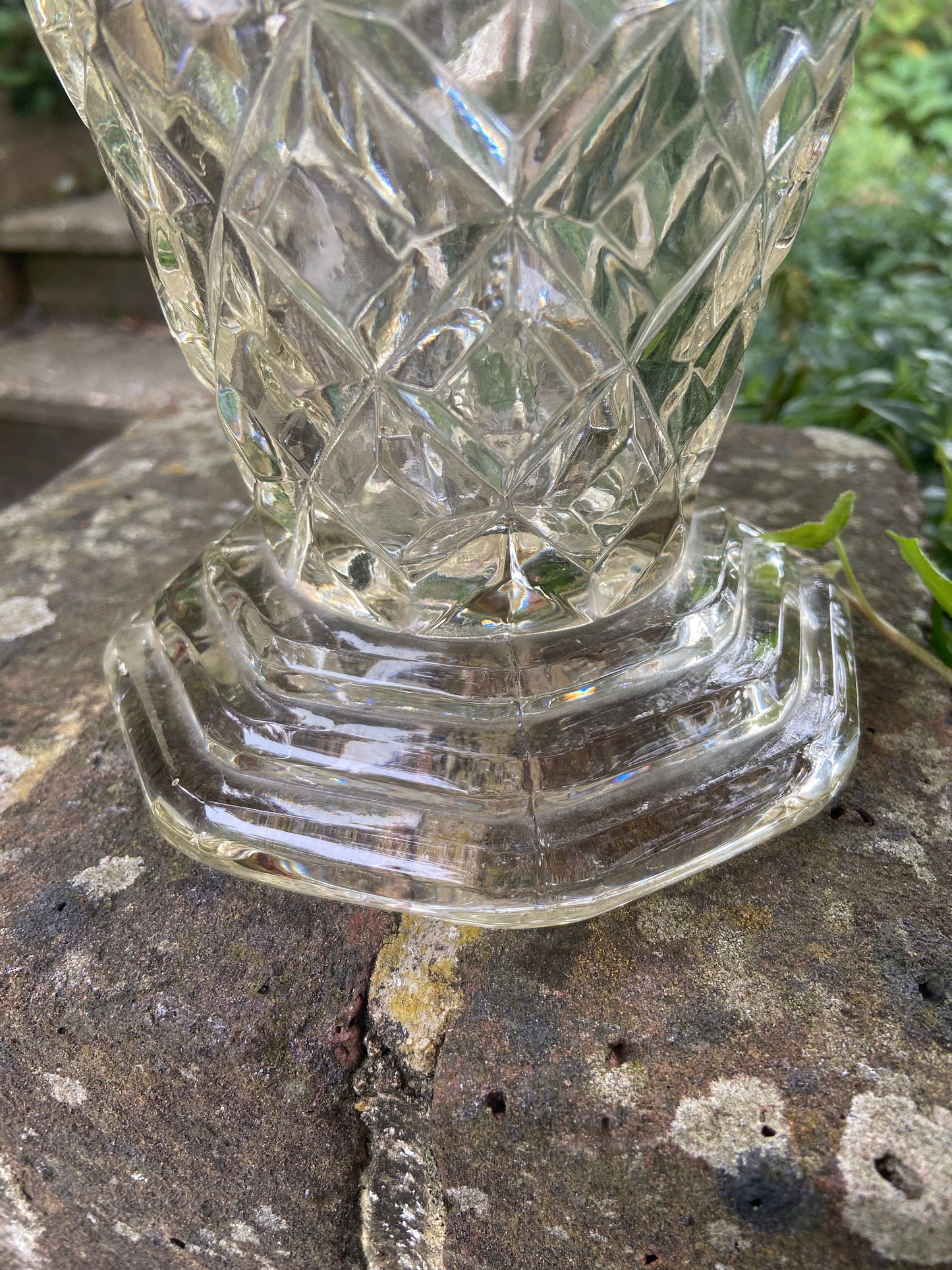 Large vintage pressed glass flower vase - attractive design, large flower vase, glass vintage vase