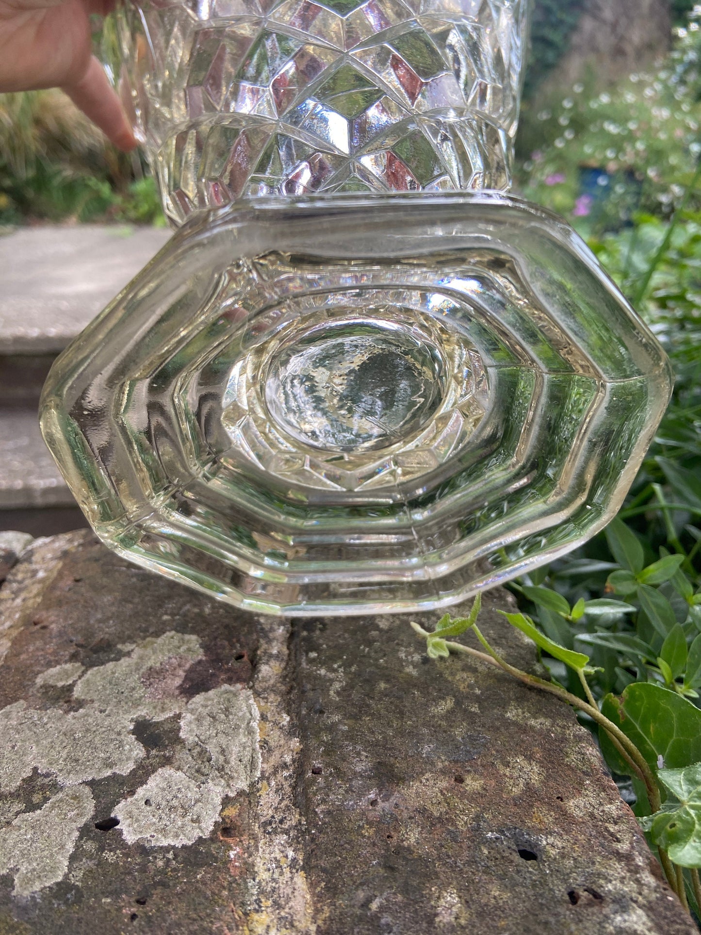 Large vintage pressed glass flower vase - attractive design, large flower vase, glass vintage vase