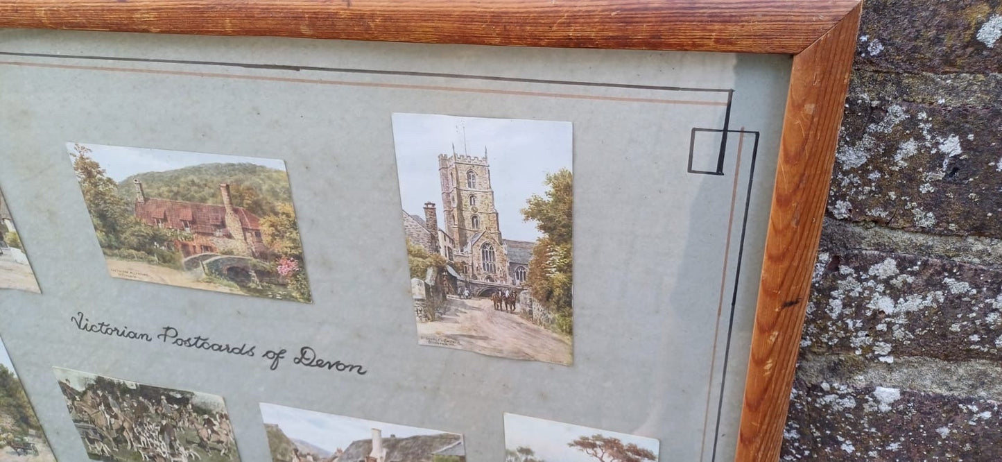 Vintage framed Victorian postcards of Devon and Somerset - original postcards, vintage frame, early 1900s includes Porlock, ephemera