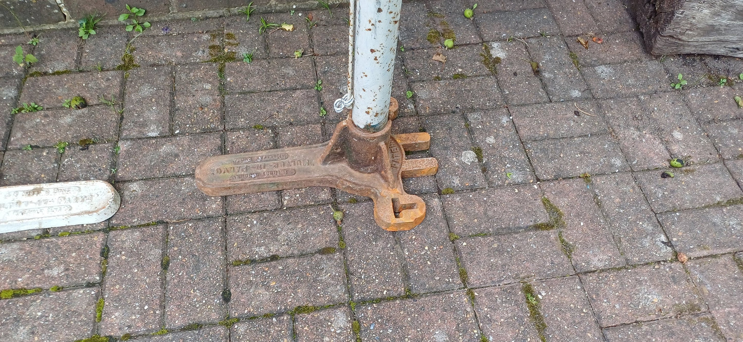 Pair of Vintage Iron Victorian Tennis Net Posts Multun-in- Parvo’ Halifax. Architectural Antique