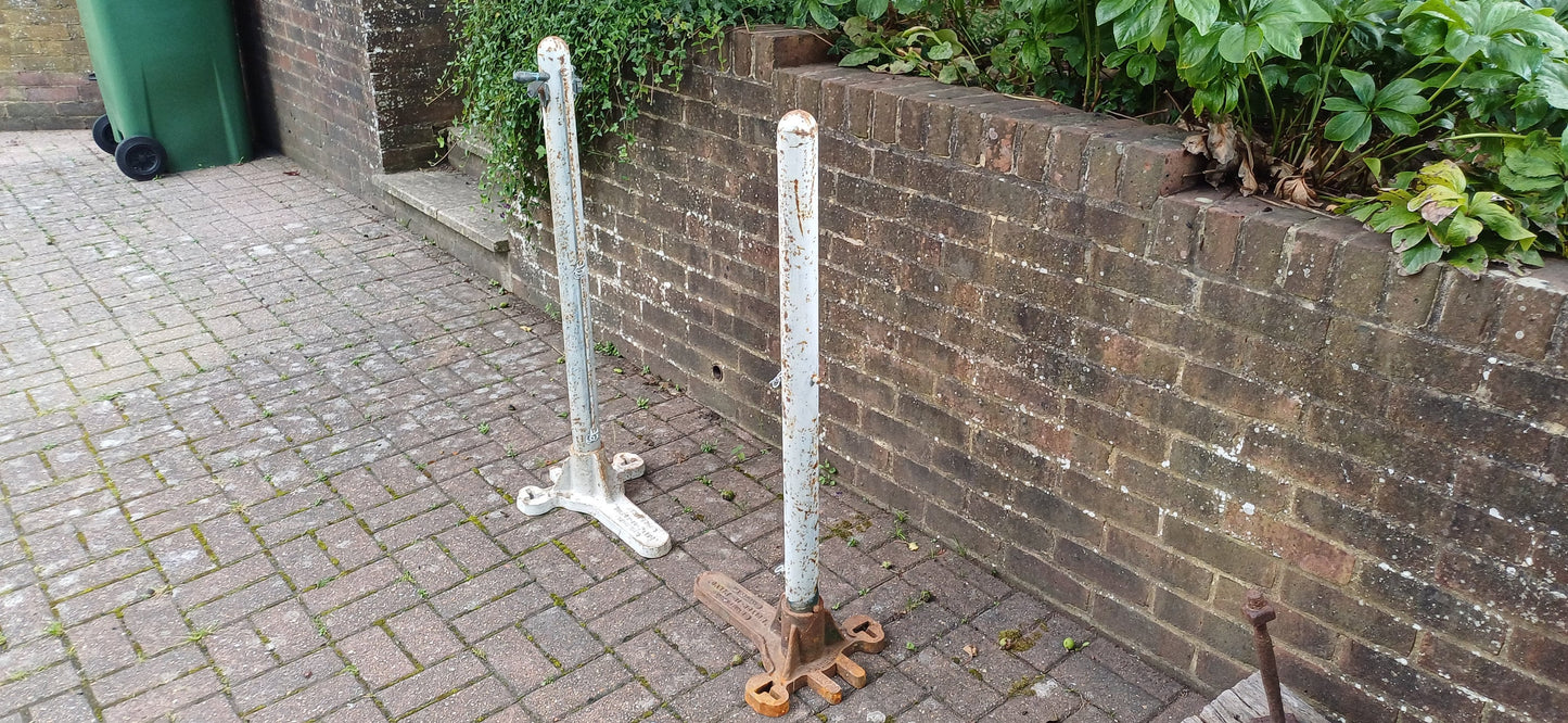 Pair of Vintage Iron Victorian Tennis Net Posts Multun-in- Parvo’ Halifax. Architectural Antique