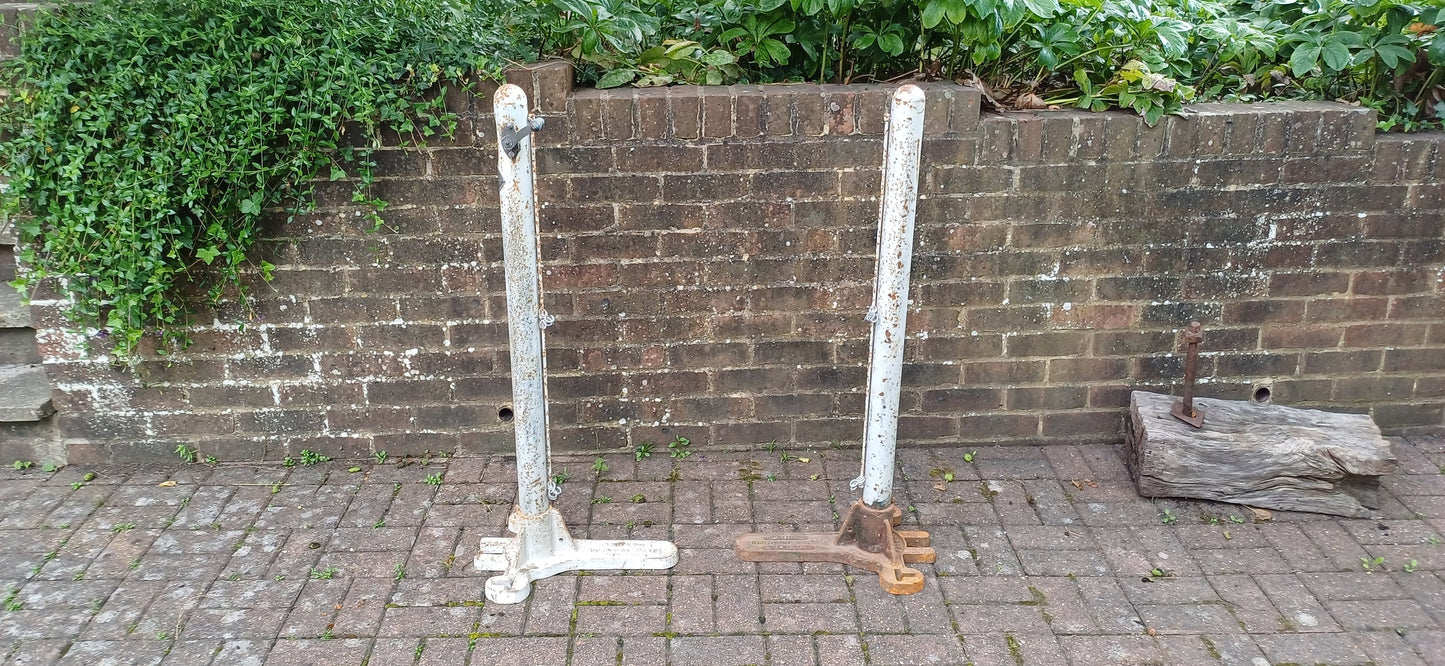 Pair of Vintage Iron Victorian Tennis Net Posts Multun-in- Parvo’ Halifax. Architectural Antique