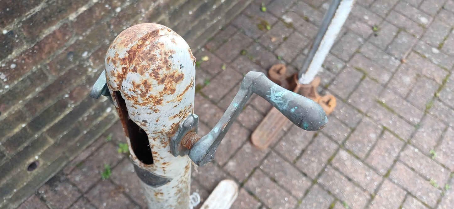 Pair of Vintage Iron Victorian Tennis Net Posts Multun-in- Parvo’ Halifax. Architectural Antique
