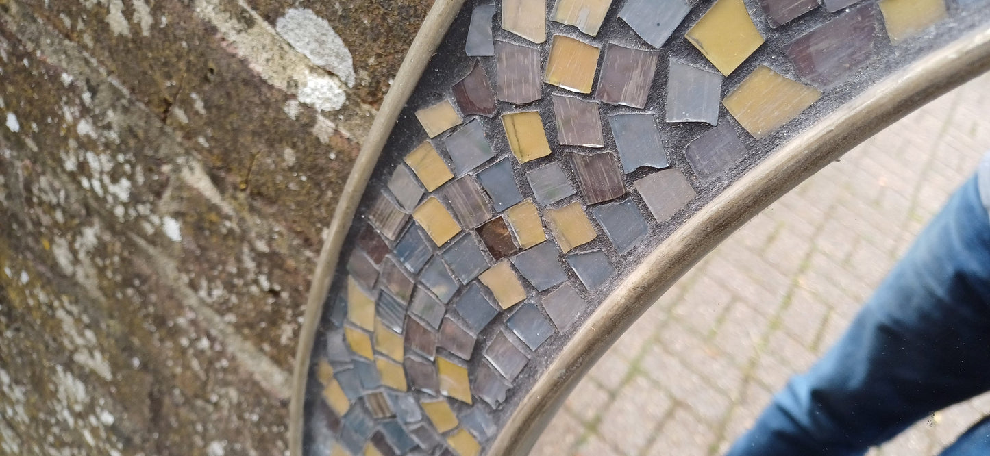Vintage 80s Oval Bespoke Mosaic Mirror Sea and Sand Hues