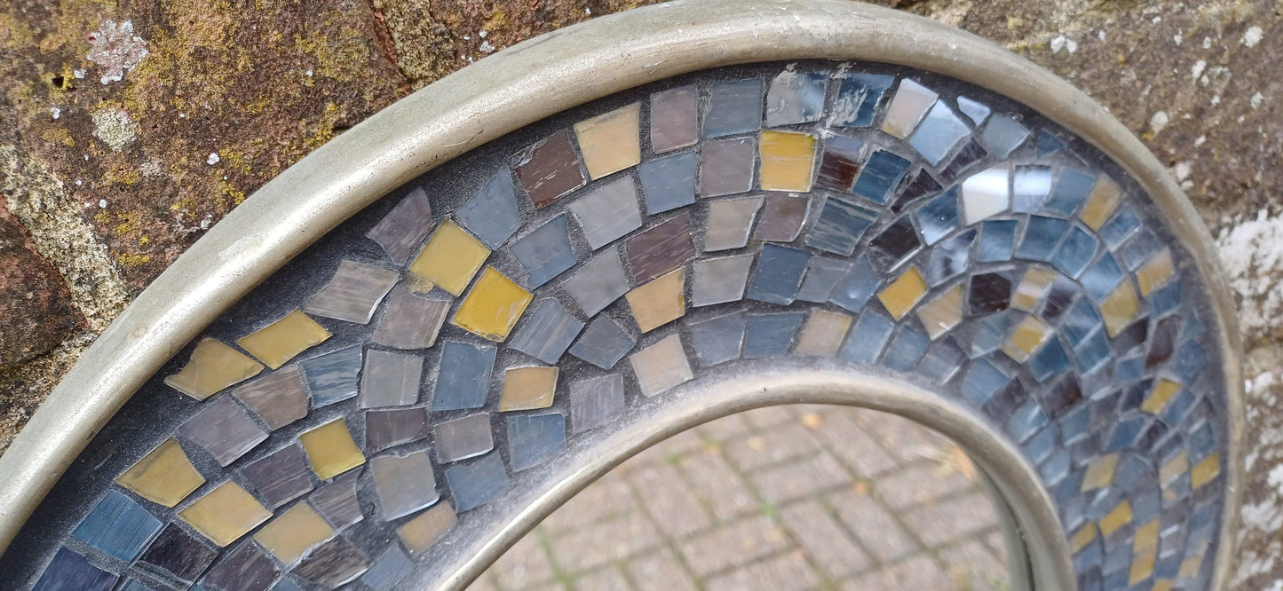 Vintage 80s Oval Bespoke Mosaic Mirror Sea and Sand Hues