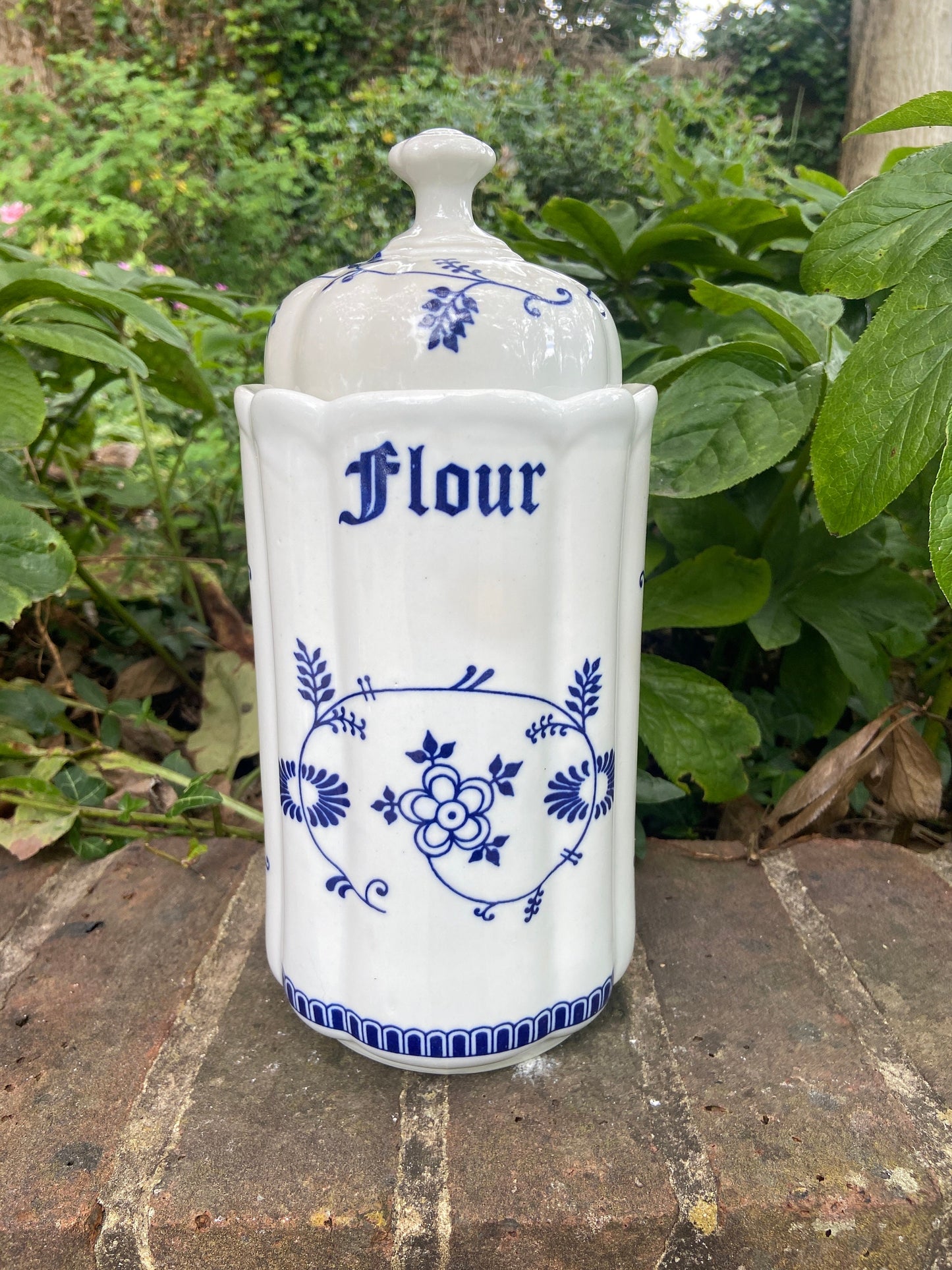 Mid Century TC Blue Onion German Pottery - Storage Jar, tall, Flour, all purpose, Blue and White storage canister 1950s, VGC