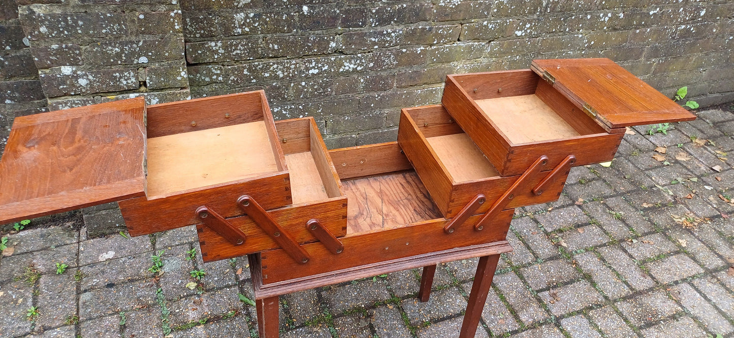 Vintage Solid Oak Tall Extending Workbox Storage