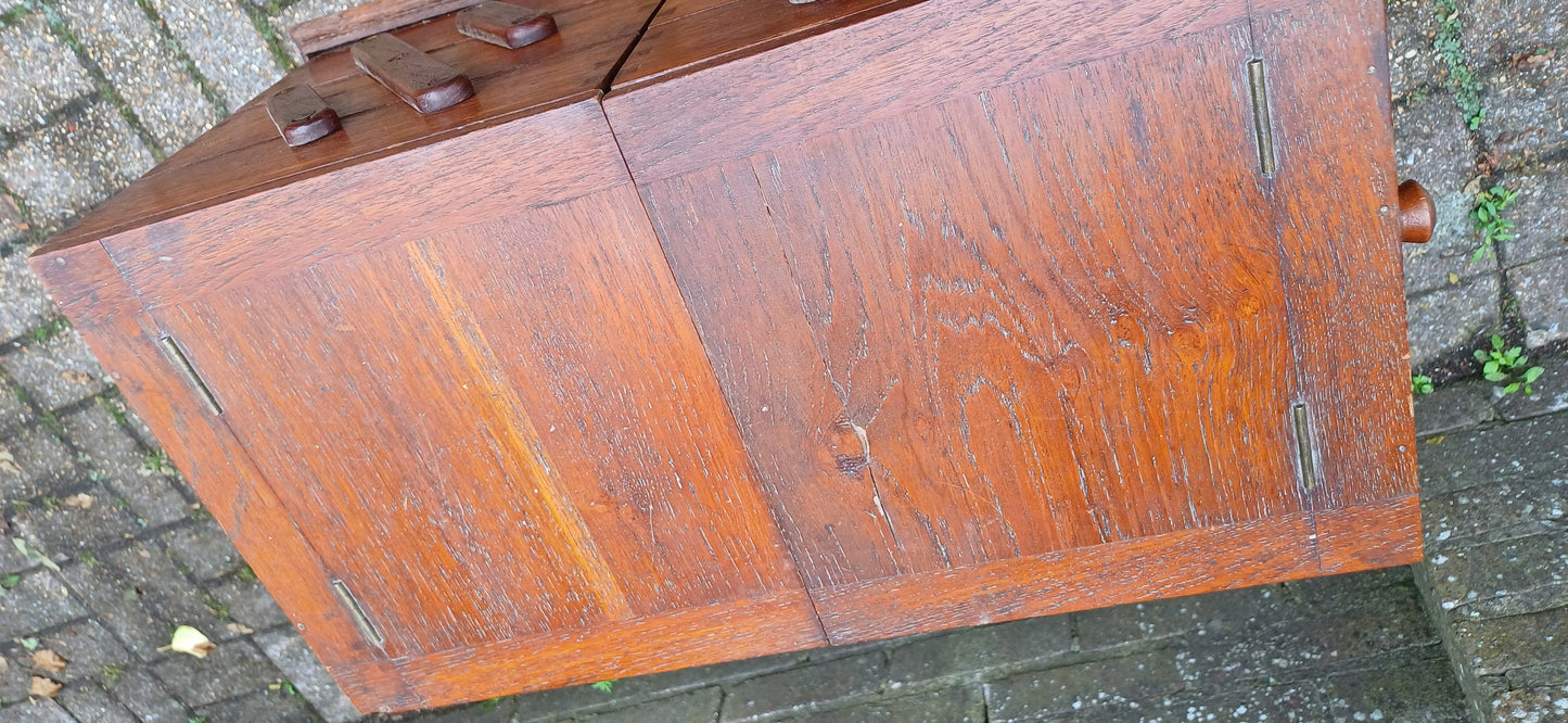 Vintage Solid Oak Tall Extending Workbox Storage