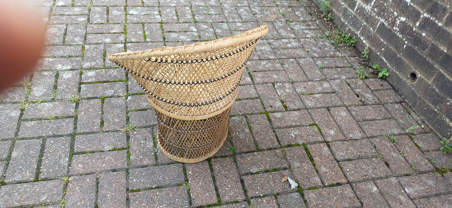 Superb Vintage Indian Childs Tub Chair Wicker Rattan Bamboo Cane.