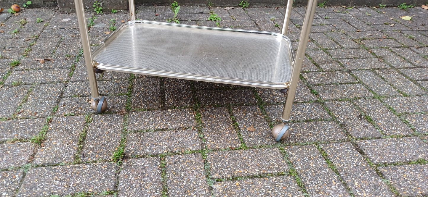 Quirky Vintage Metal Retro 2 Tier Trolley Metal Trays Lift Out Side Table Folding