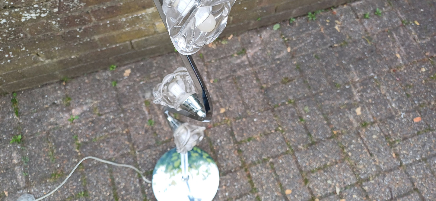 Retro Style Chrome Effect Standard Lamp PAT Tested Floral Shades.
