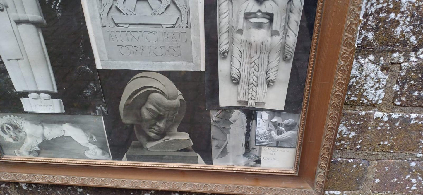 Vintage photographs in vintage gilt frame glazed - black and white assortment stonemasonry or sculpturing - J H Brown