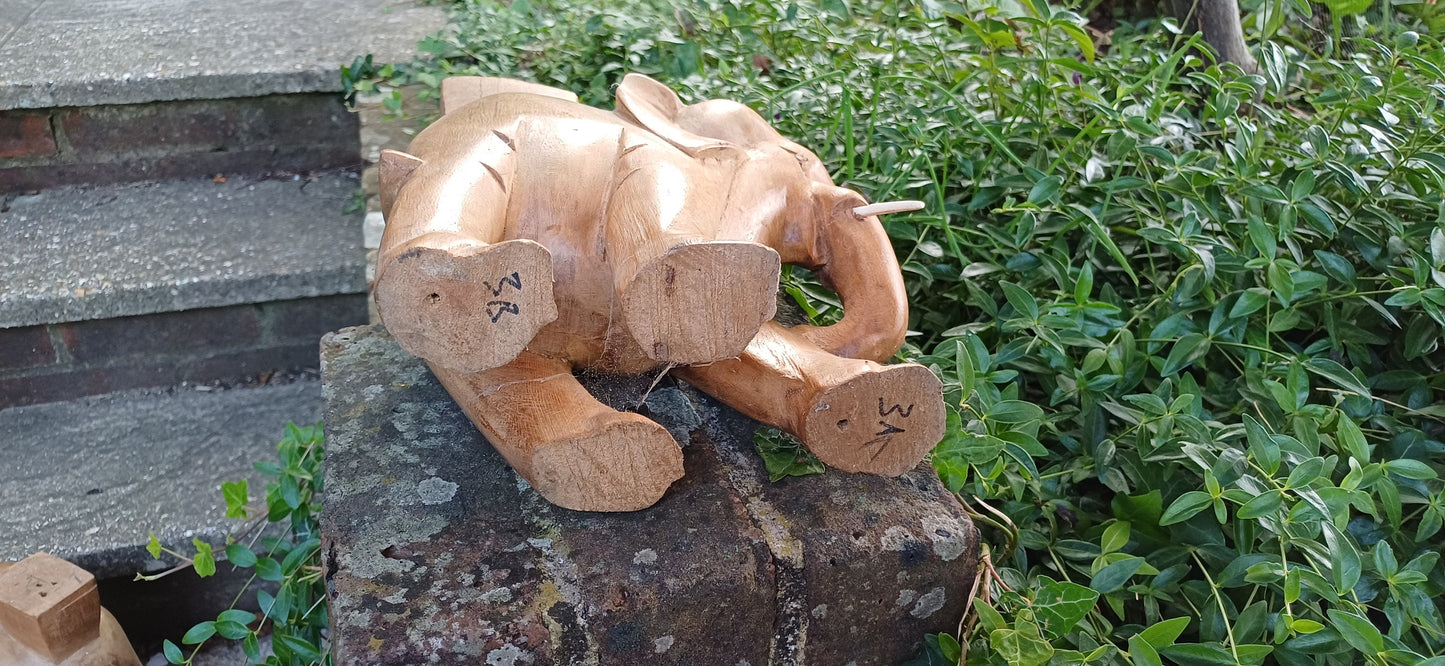 Superb Large Hand Carved Hardwood Elephant with Intact Tusks African Art