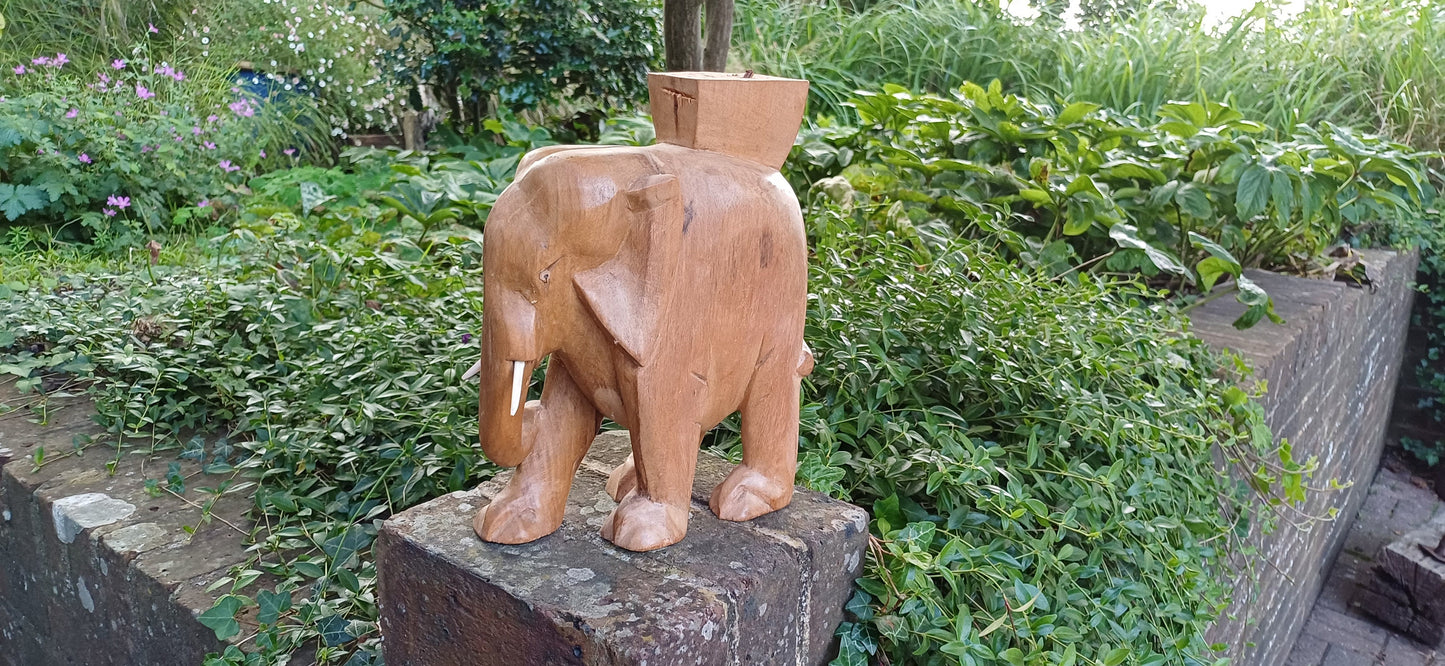 Superb Large Hand Carved Hardwood Elephant with Intact Tusks African Art