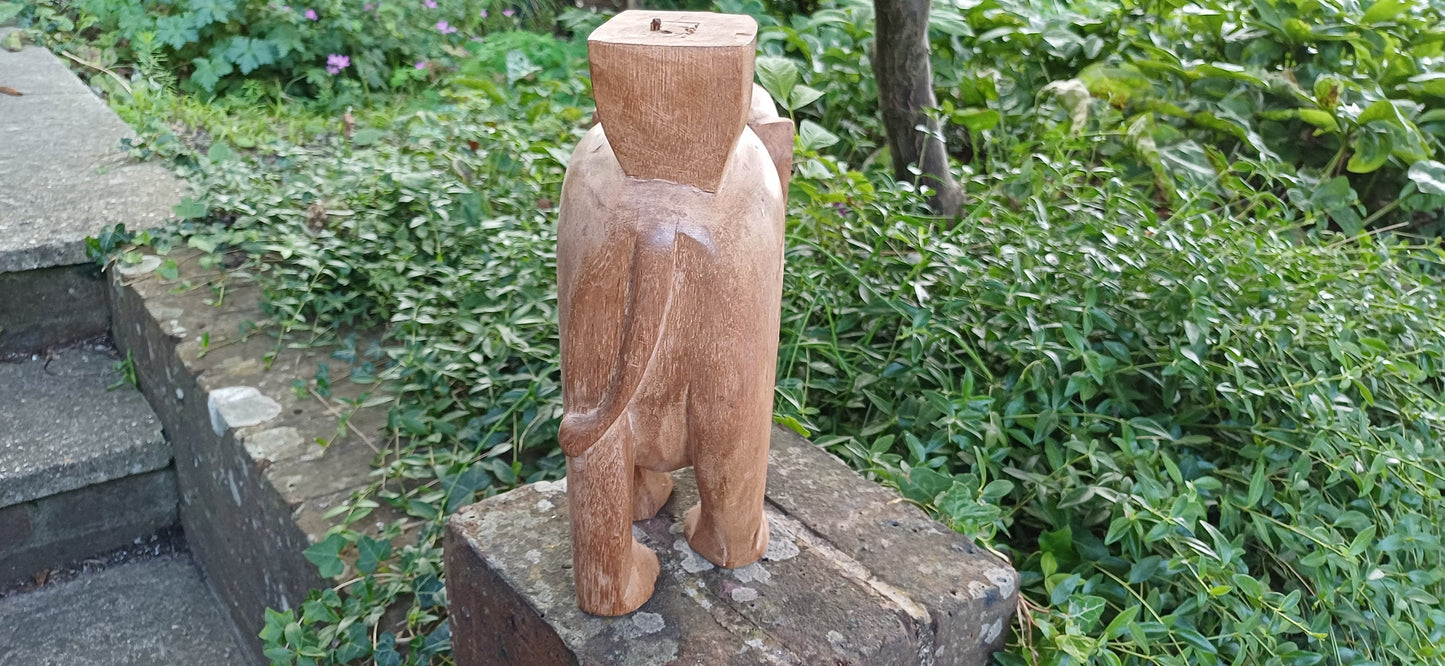 Superb Large Hand Carved Hardwood Elephant with Intact Tusks African Art