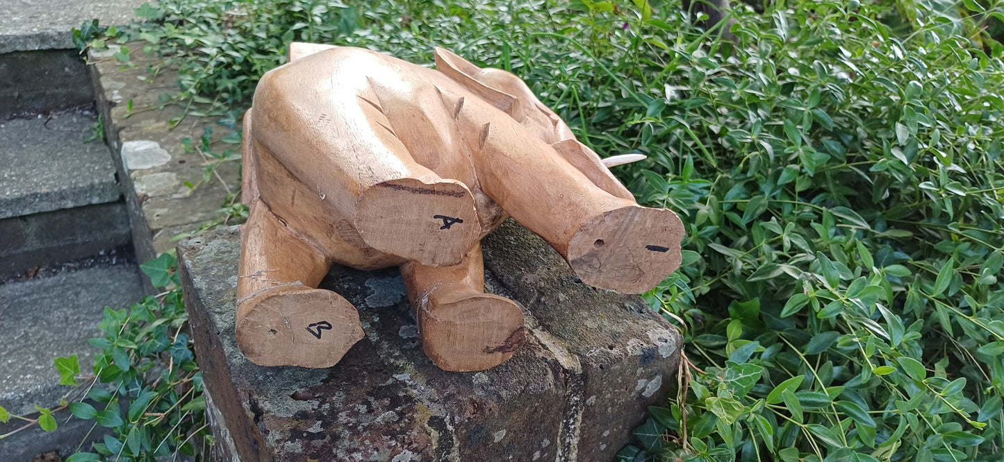 Superb Large Hand Carved Hardwood Elephant with Intact Tusks African Art.