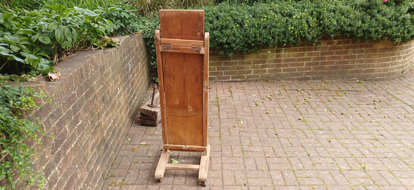 Unusual Former Shop Stripped Pine Cheval Mirror on Castors.