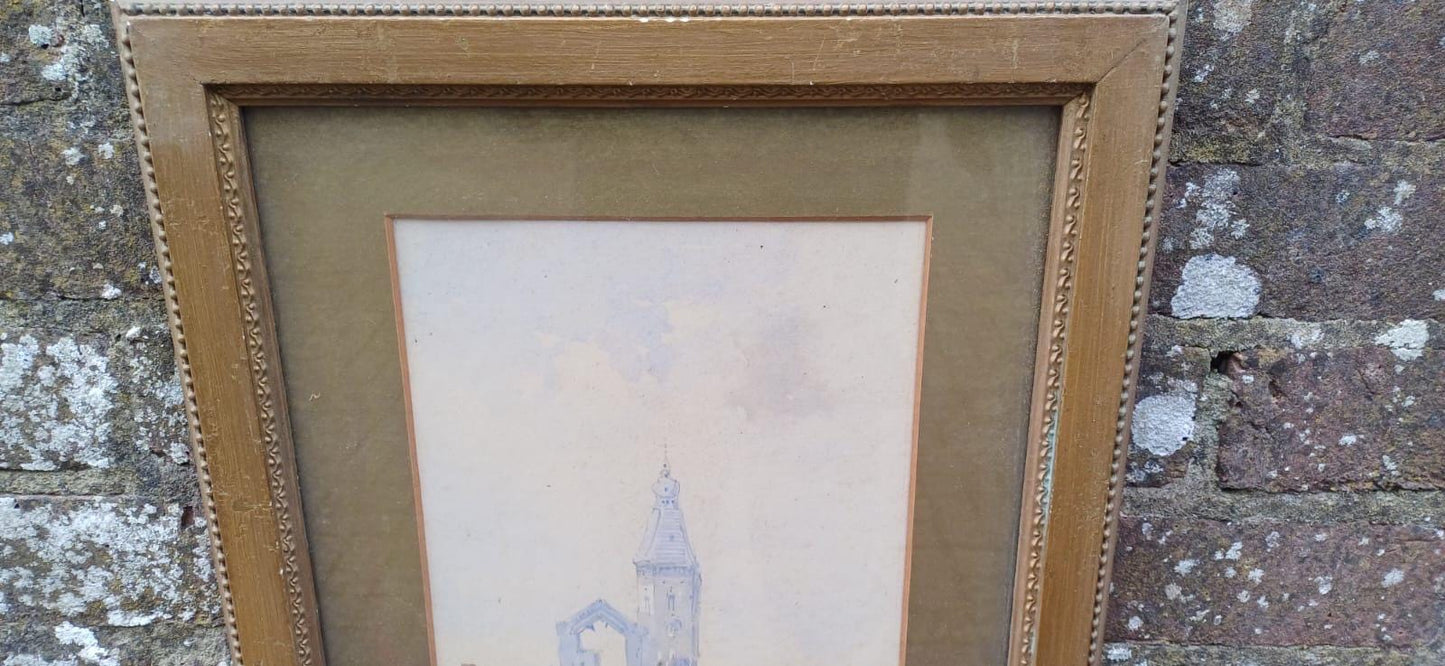Vintage original watercolours of VENICE. Townscape scenes and water. Signed. Pair of paintings framed in gold painted vintage frames