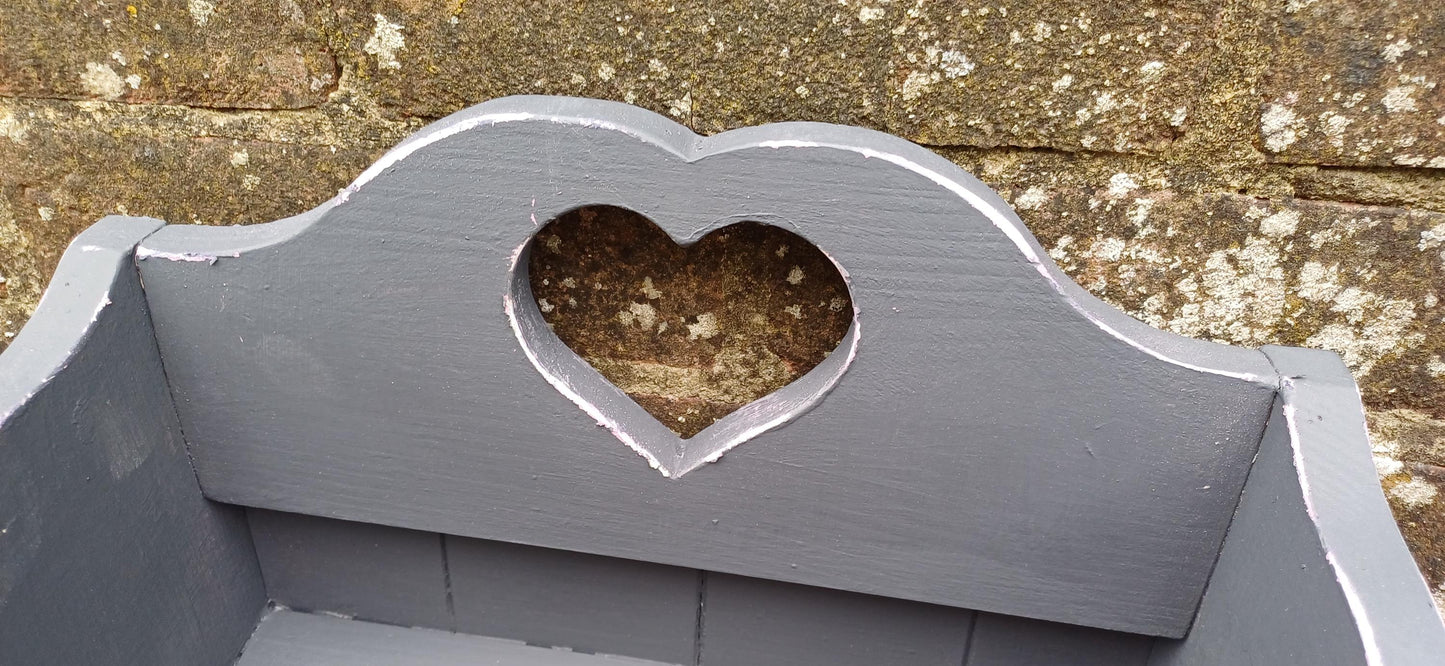 Vintage Style Solid Pine Wall Shelf with Heart Motif Shabby Chic Grey Chalk