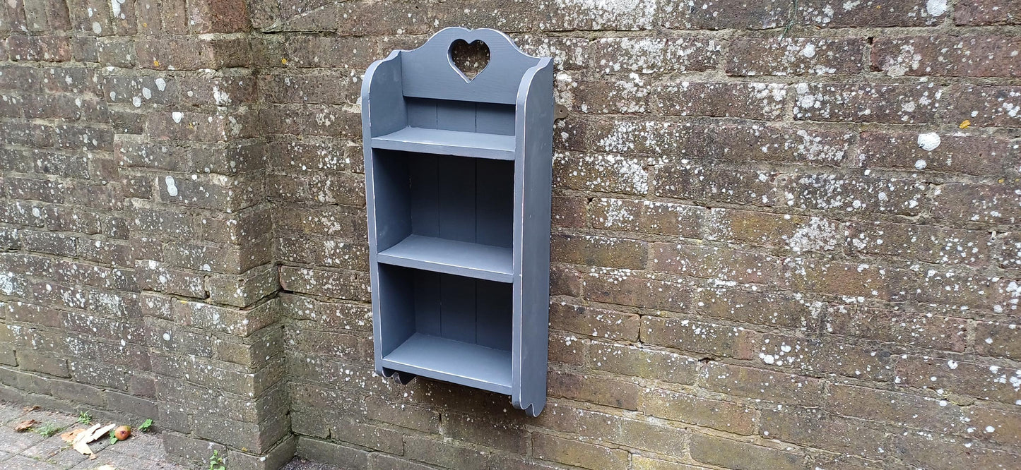 Vintage Style Solid Pine Wall Shelf with Heart Motif Shabby Chic Grey Chalk