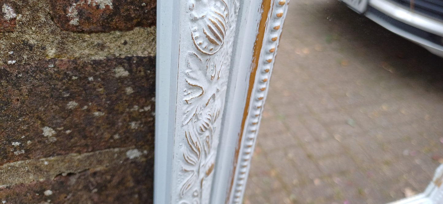 Small Ornate Painted Shabby Chic Mirror in Farrow and Ball Light Blue. Gold Highlights.
