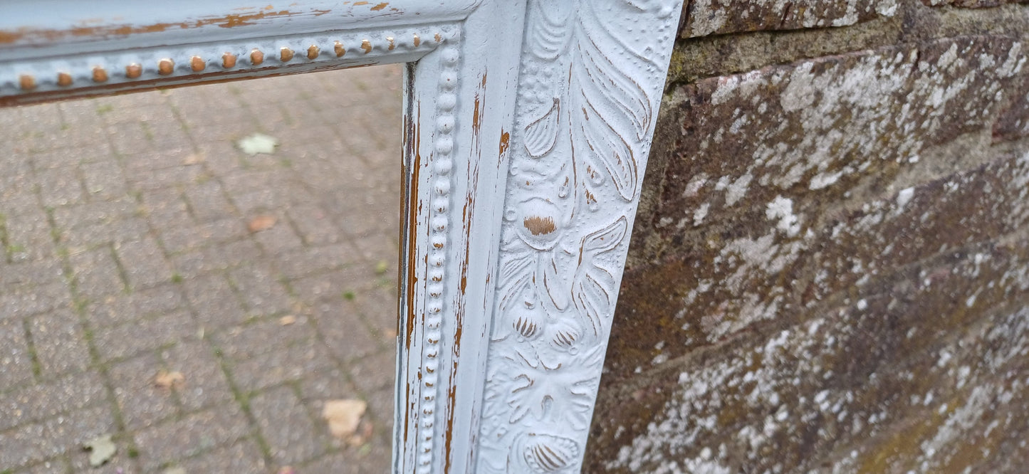 Small Ornate Painted Shabby Chic Mirror in Farrow and Ball Light Blue. Gold Highlights.