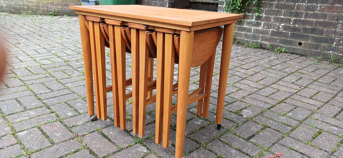 Iconic Danish Teak Vintage Retro Poul Hundevad Coffee Table on Castors Bedside Side Occasional. Nest with Four Auxiliary Folding Tables.