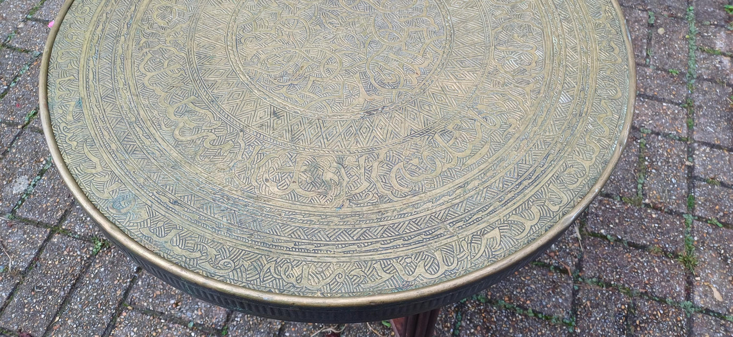 Vintage Mahogany and Brass Benares Table Coffee Side Occasional Decorative Folding.