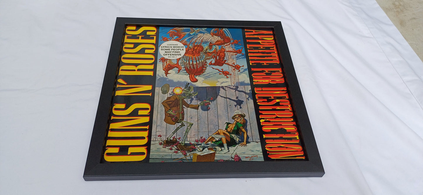 Guns N' Roses Appetite for Destruction Genuine Original Framed Glazed Album Cover Pop Art Memorabilia.