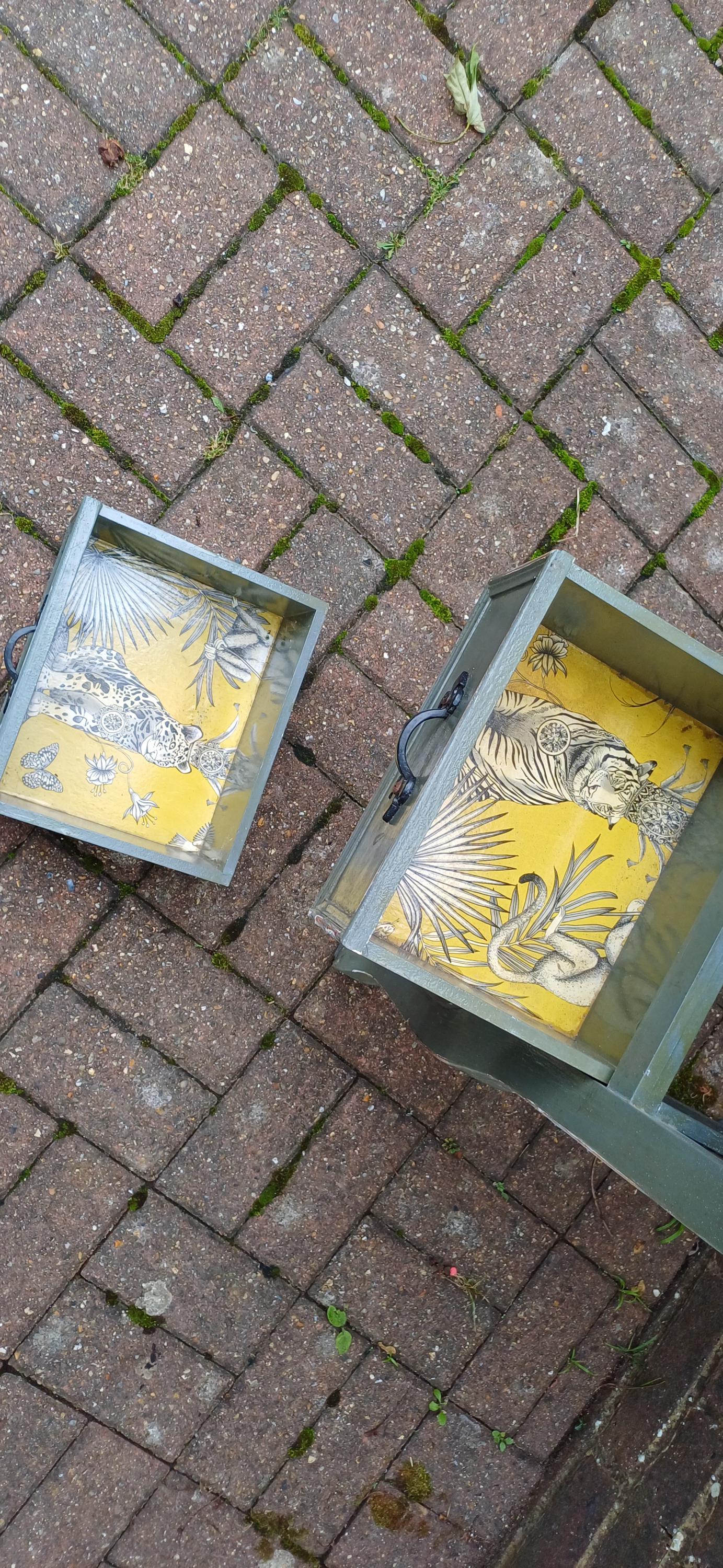 Quirky Painted Shabby Chic Bedside Cupboard with Jungle Wildlife Snake Tiger Monkey Decoupage
