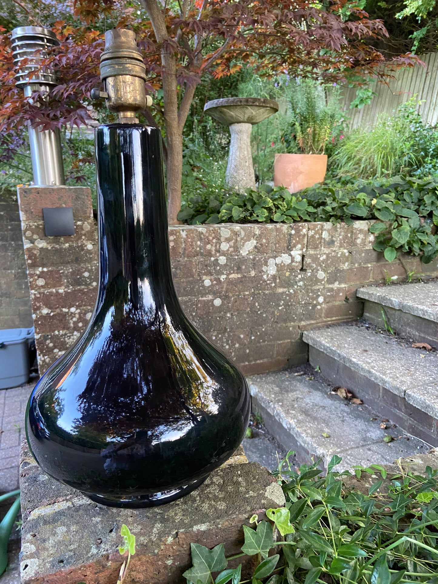 Classic 1960s Casa Pupo Black glazed retro table lamp - working, original bayonet and wiring; Casa Pupo London