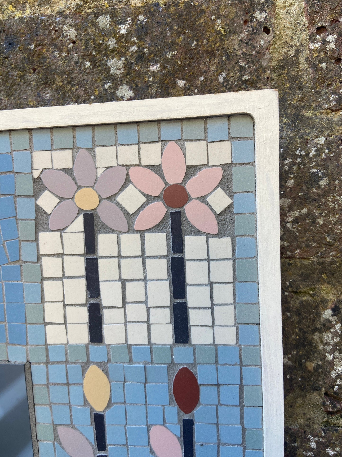 Wonderful vintage mosaic mirror - handmade in Britain - beautiful blues, animals and flowers - art deco like
