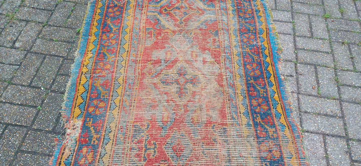 Charming Wool Woollen Bohemian Age Worn Early 20th Century Vintage Rug Runner Beautiful Colours Shabby Chic 404 x 113 cm