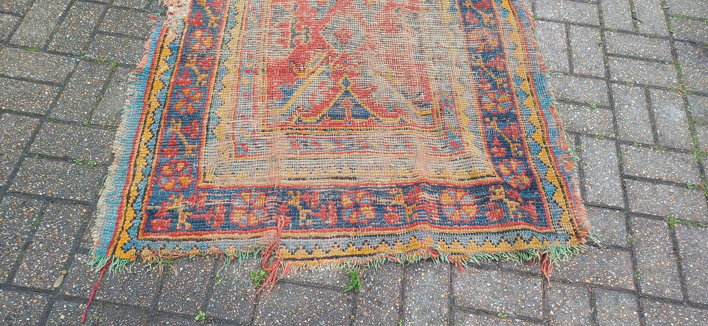 Charming Wool Woollen Bohemian Age Worn Early 20th Century Vintage Rug Runner Beautiful Colours Shabby Chic 404 x 113 cm