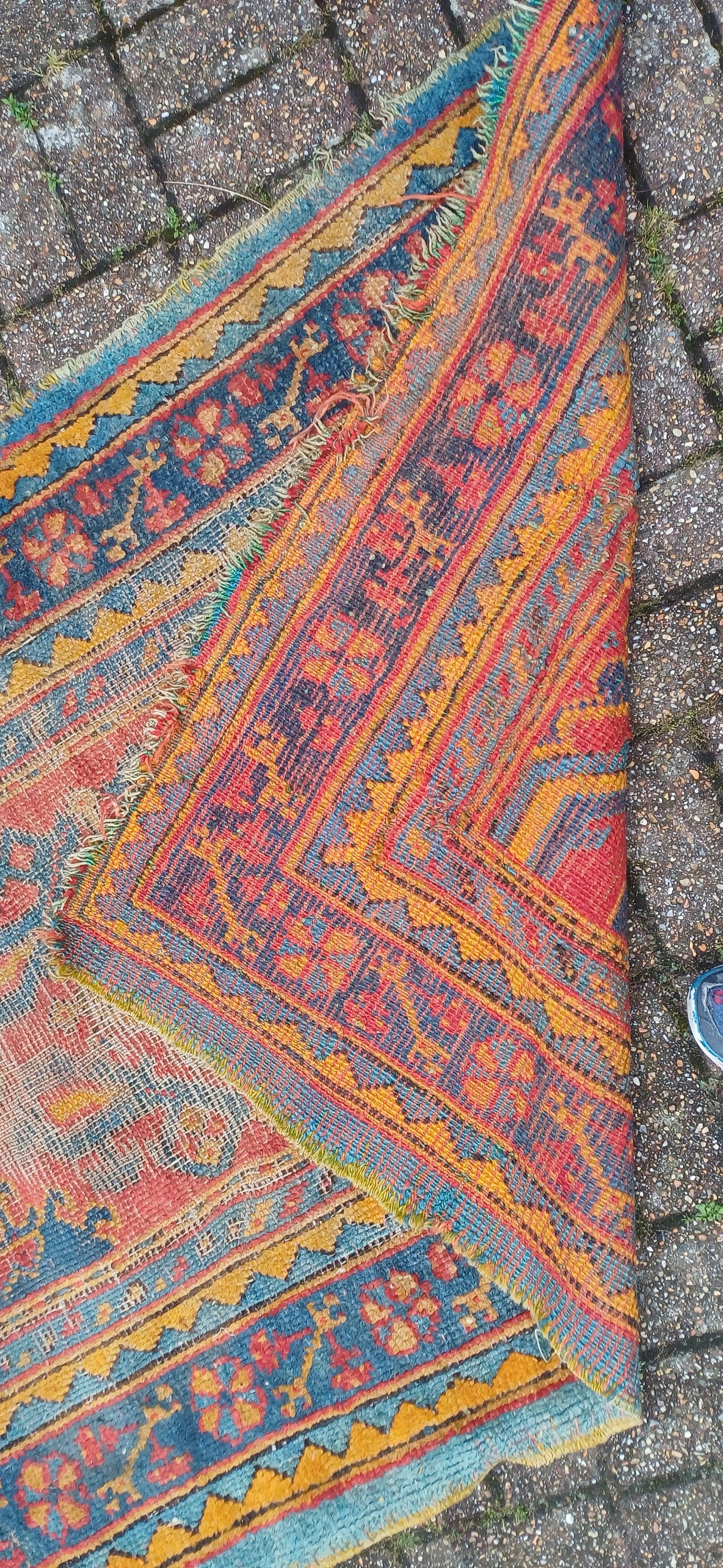 Charming Wool Woollen Bohemian Age Worn Early 20th Century Vintage Rug Runner Beautiful Colours Shabby Chic 404 x 113 cm