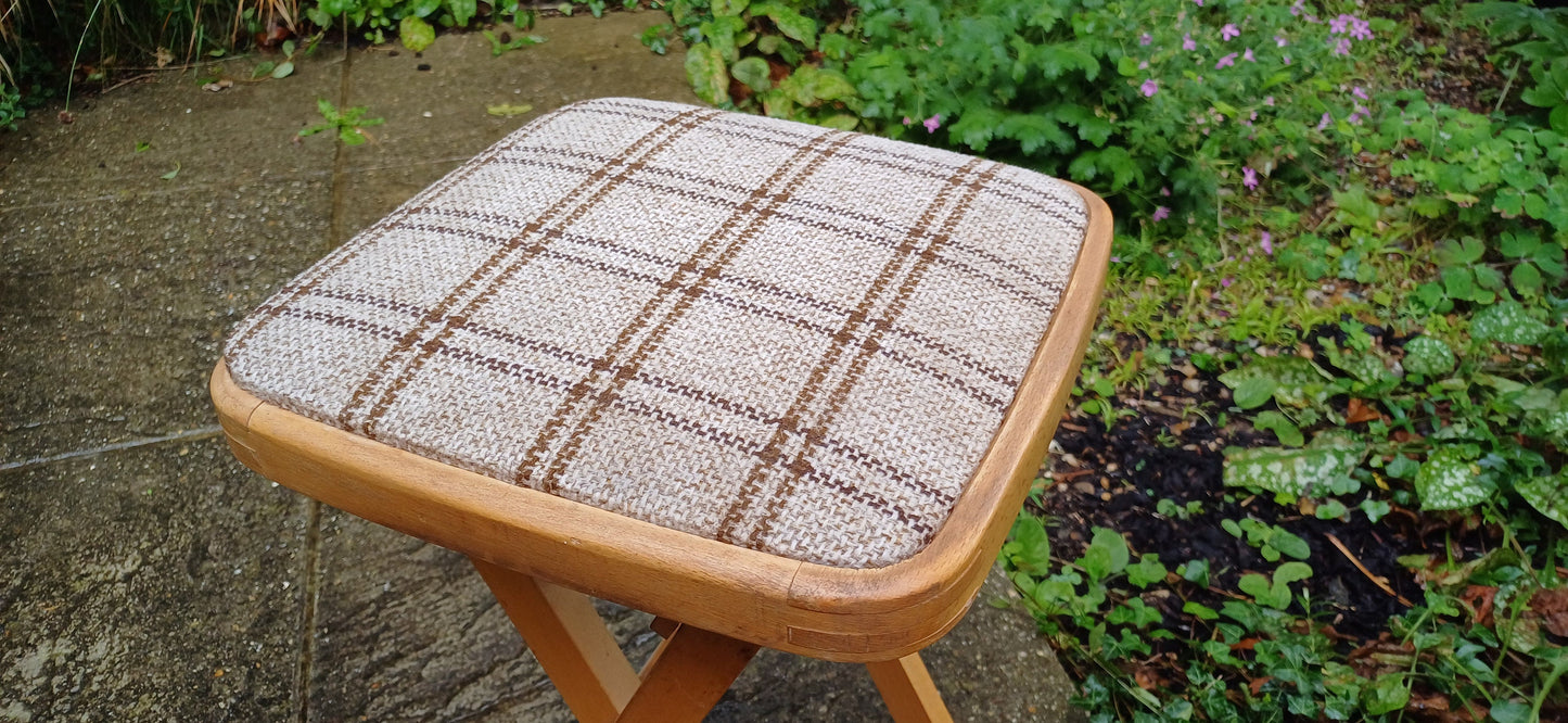 Vintage 80s Folding Upholstered and Cushioned Stool