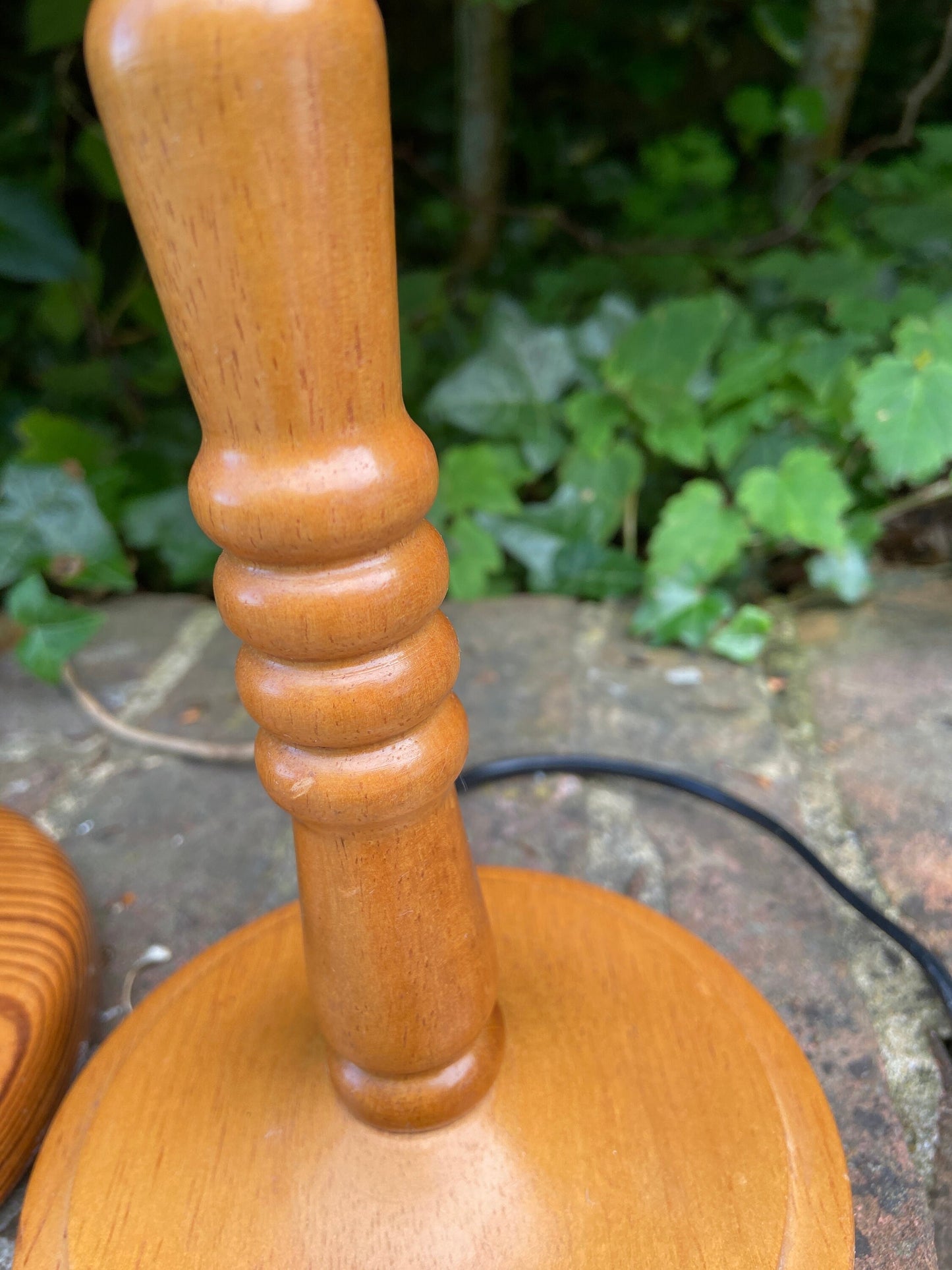Two vintage wooden / pine table lamps - excellent condition, working