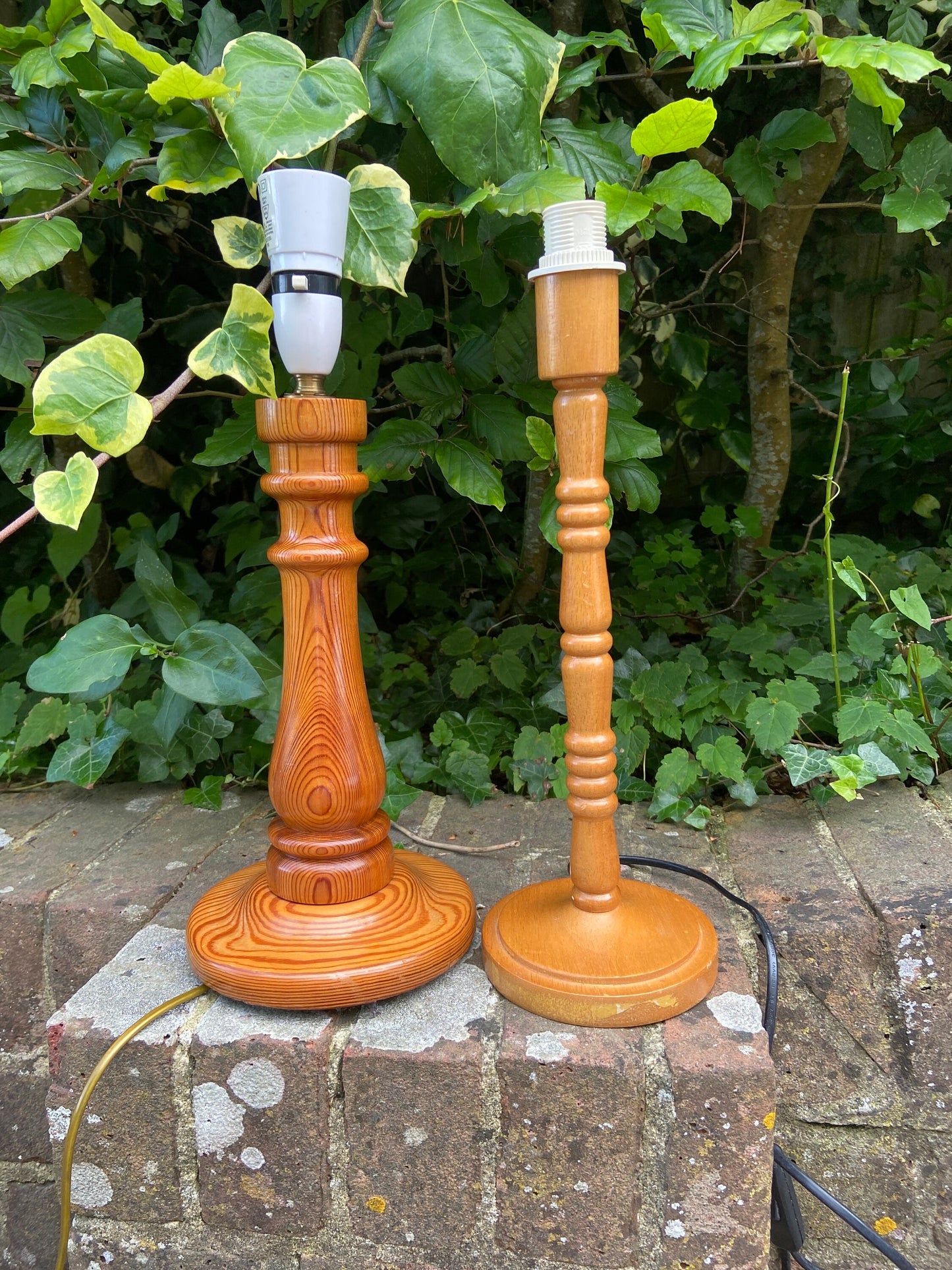 Two vintage wooden / pine table lamps - excellent condition, working