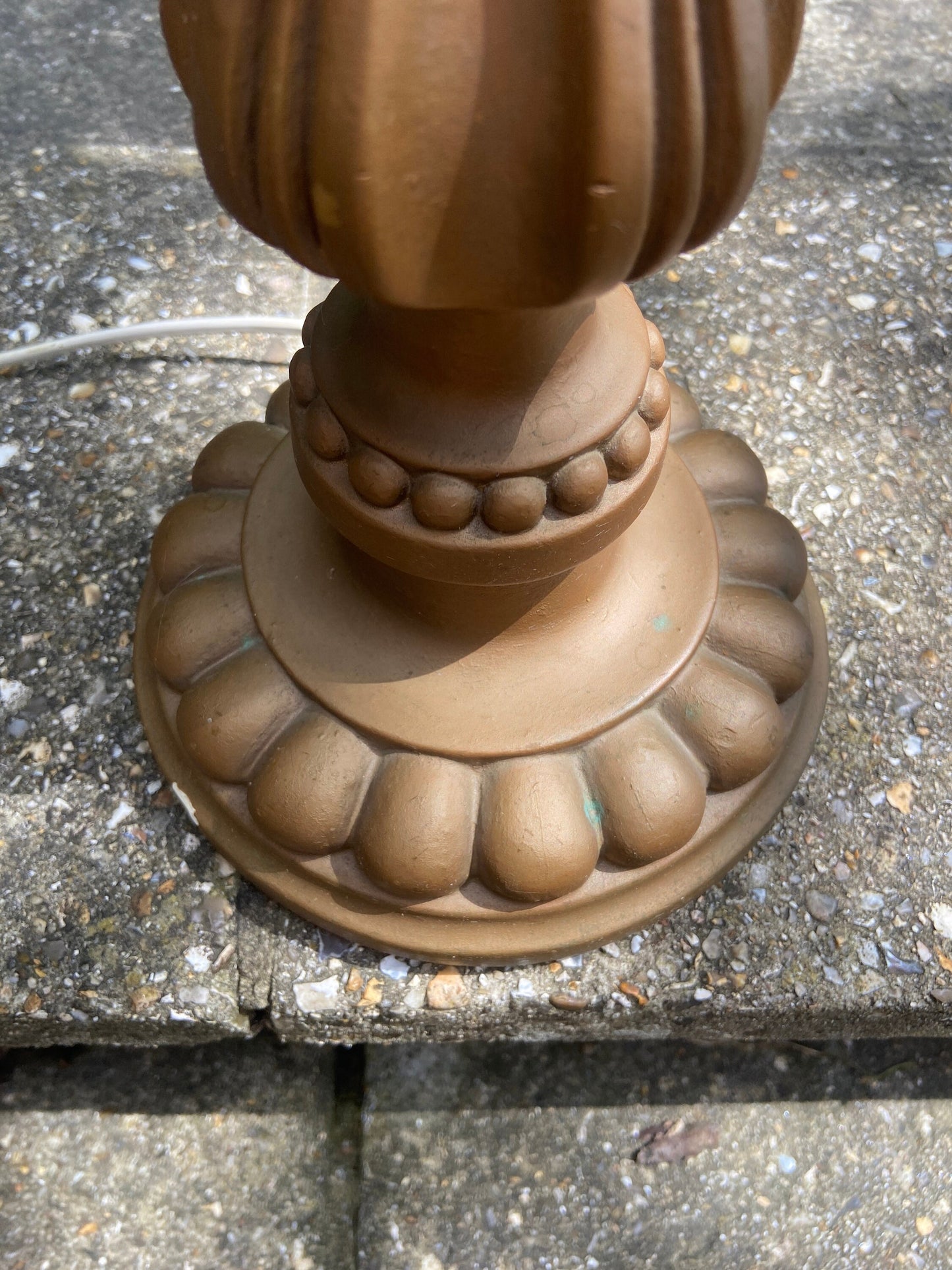 Tall retro vintage table lamp in antique gold - made of resin and painted; classic candelstick holder style, working, vgc