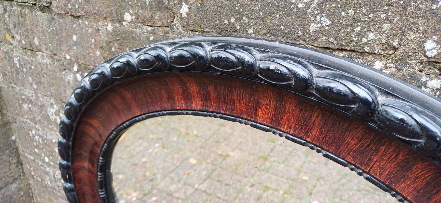 Vintage Early 20th Century Chunky Oval Decorative Mirror Black and Maroon Hues