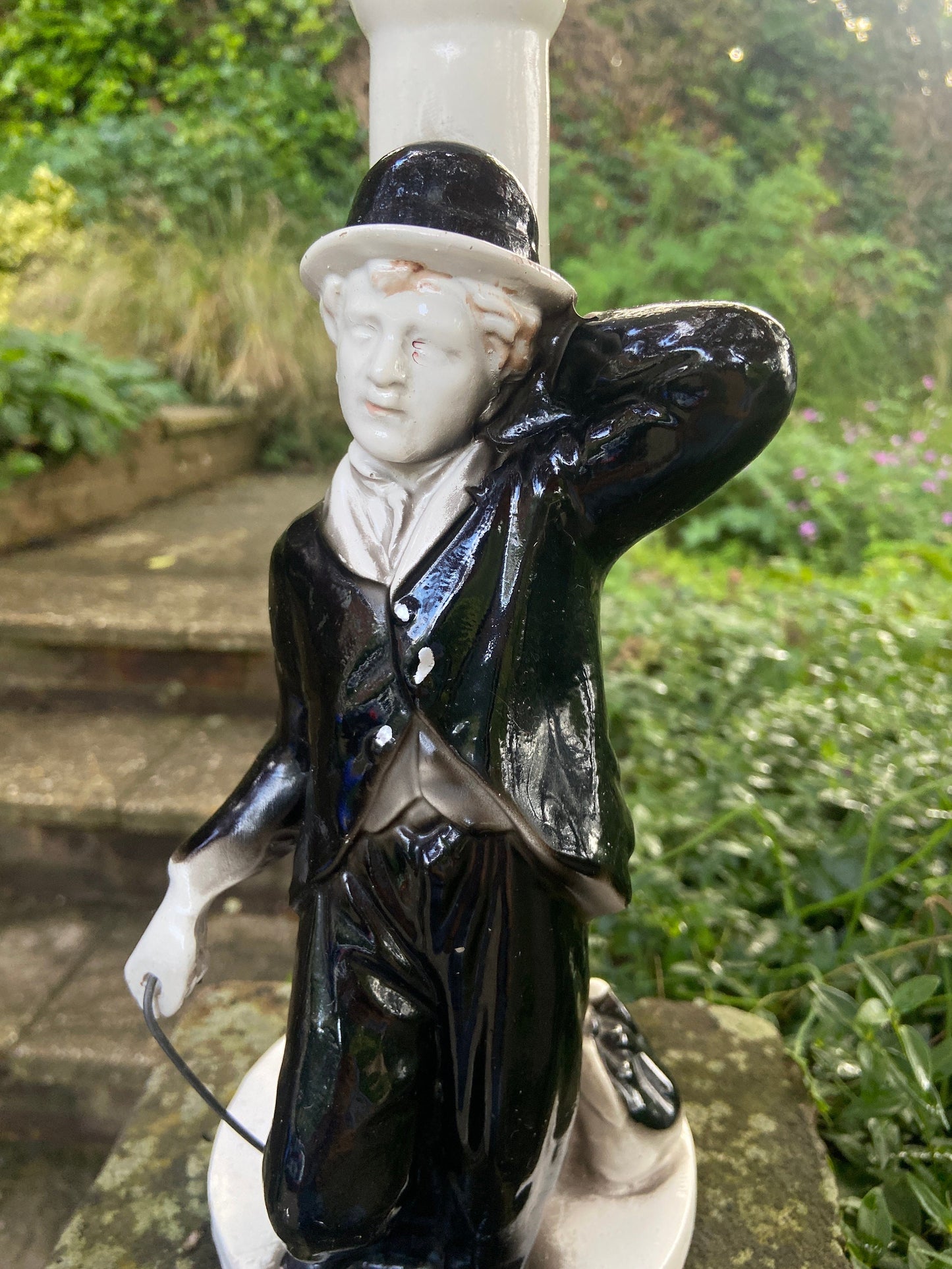 Collectible Charlie Chaplin ceramic table lamp, 1970s vintage table lamp, made in Italy, needs rewiring