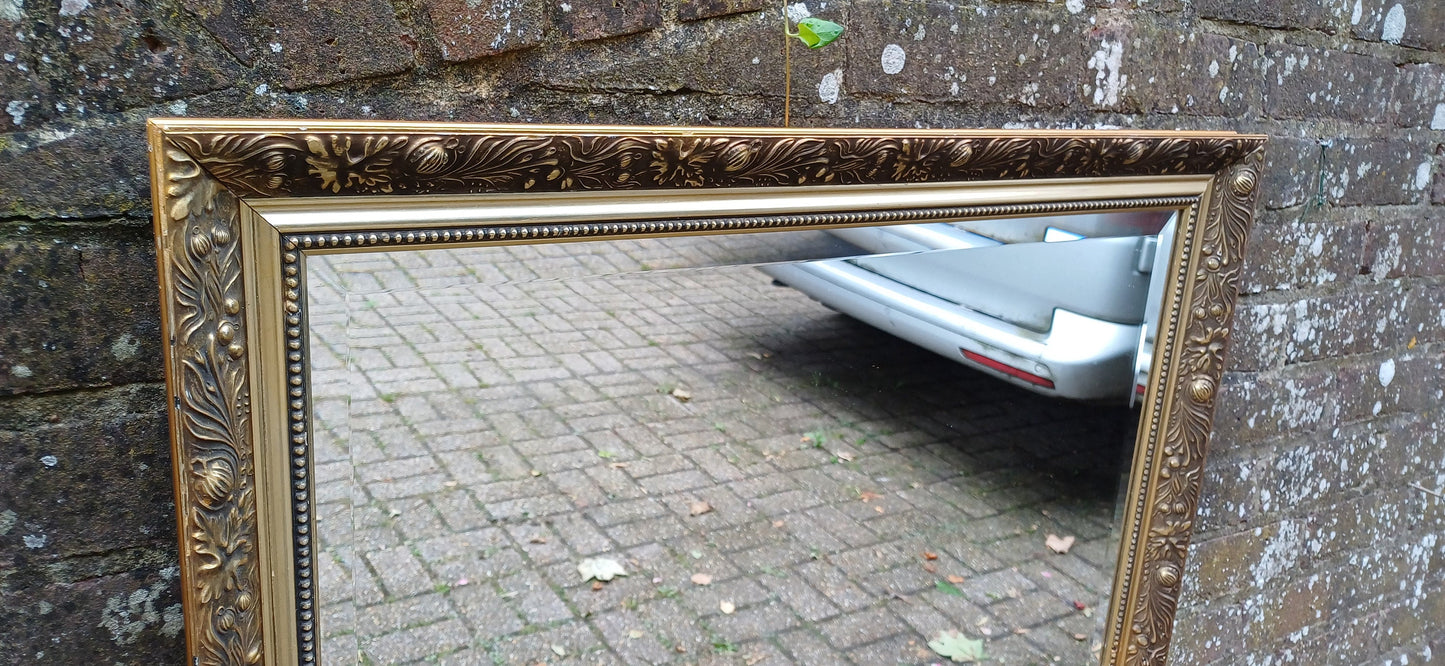 Huge Vintage Quality 80s Gold Gilt Wall Mirror Dark Highlights Wooden Frame Moulded Decoration