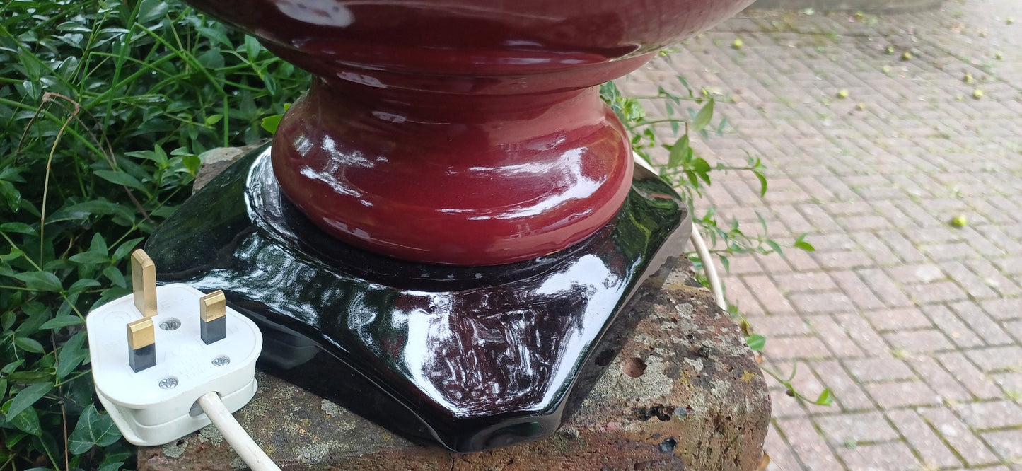 Huge and Heavy Vintage Retro 80s Maroon and Black Table Lamp in Working Order