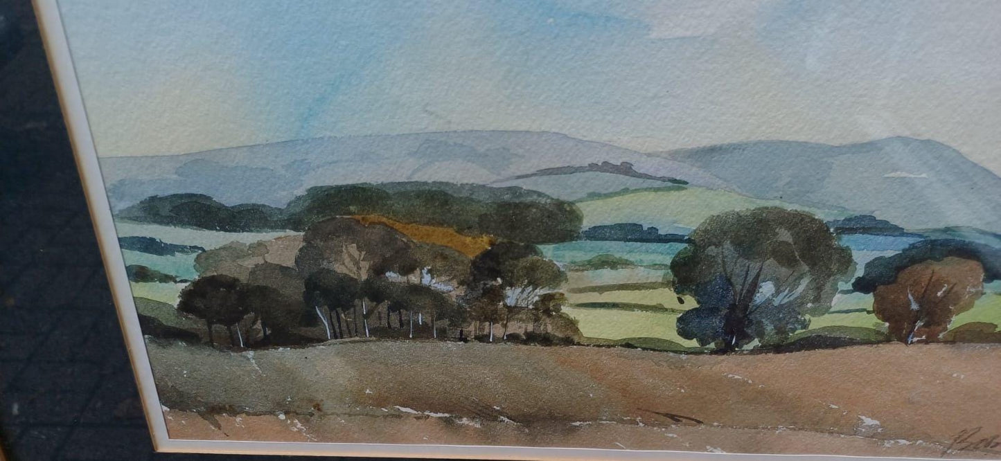 Vintage original watercolour - Leith Hill from Ockley 1970s original painting, signed by artist