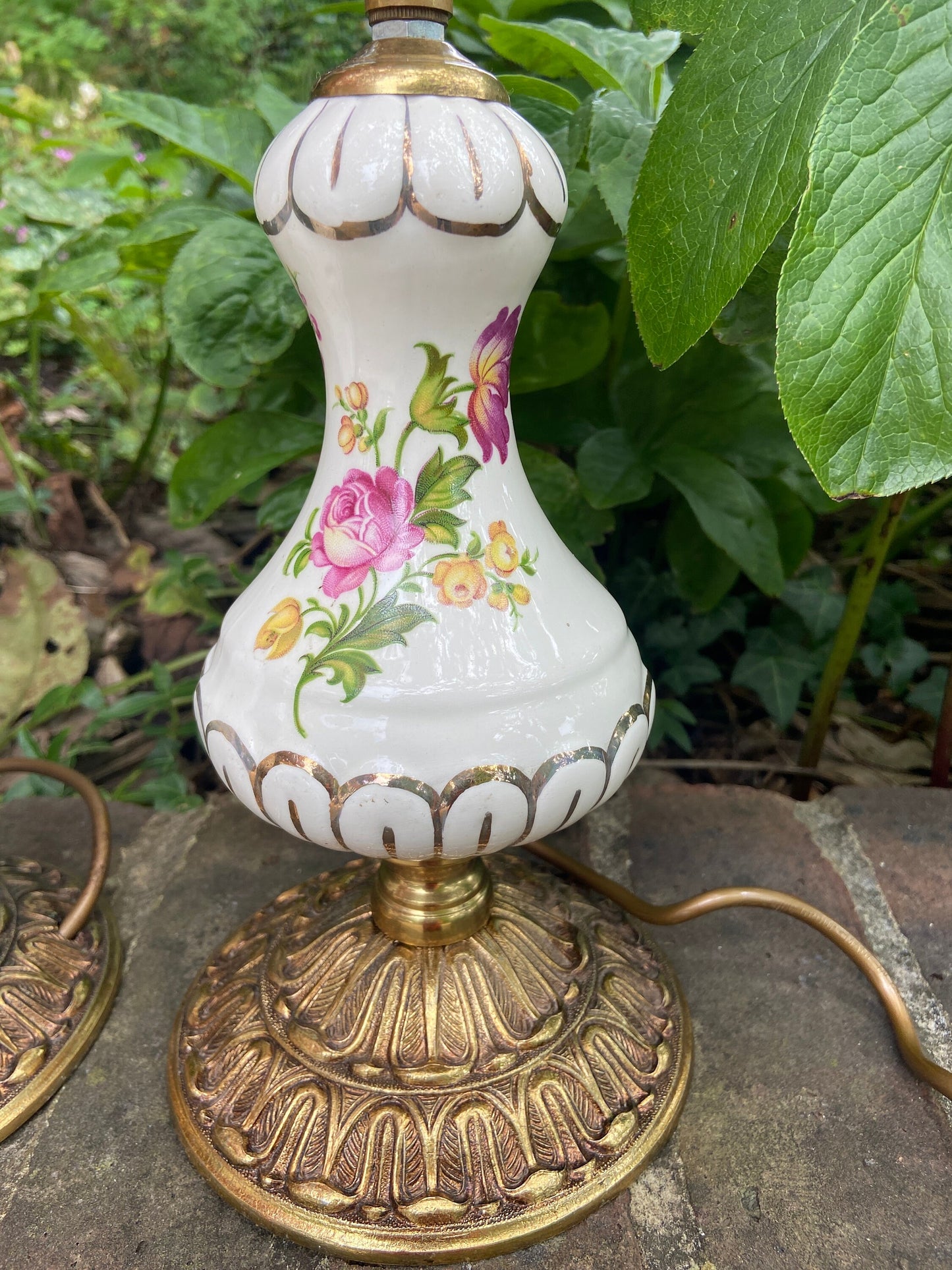 1970s vintage table lamps made out of porcelain and metal - a matching pair, need wiring