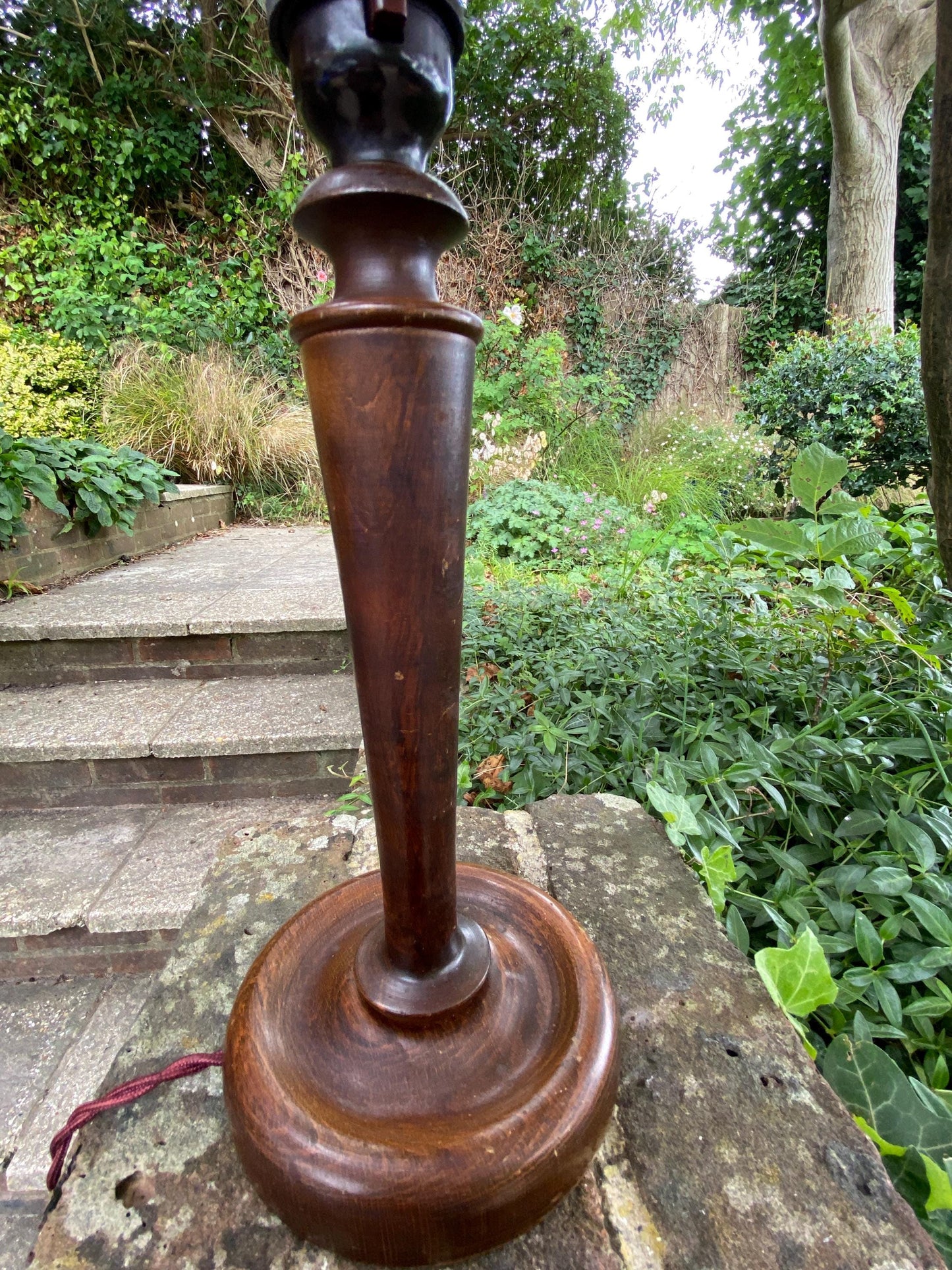 1920s BAKELITE and wooden vintage candlestick lamp, original wiring in burgundy & bakelilte lightbulb fitment - original vintage table lamp