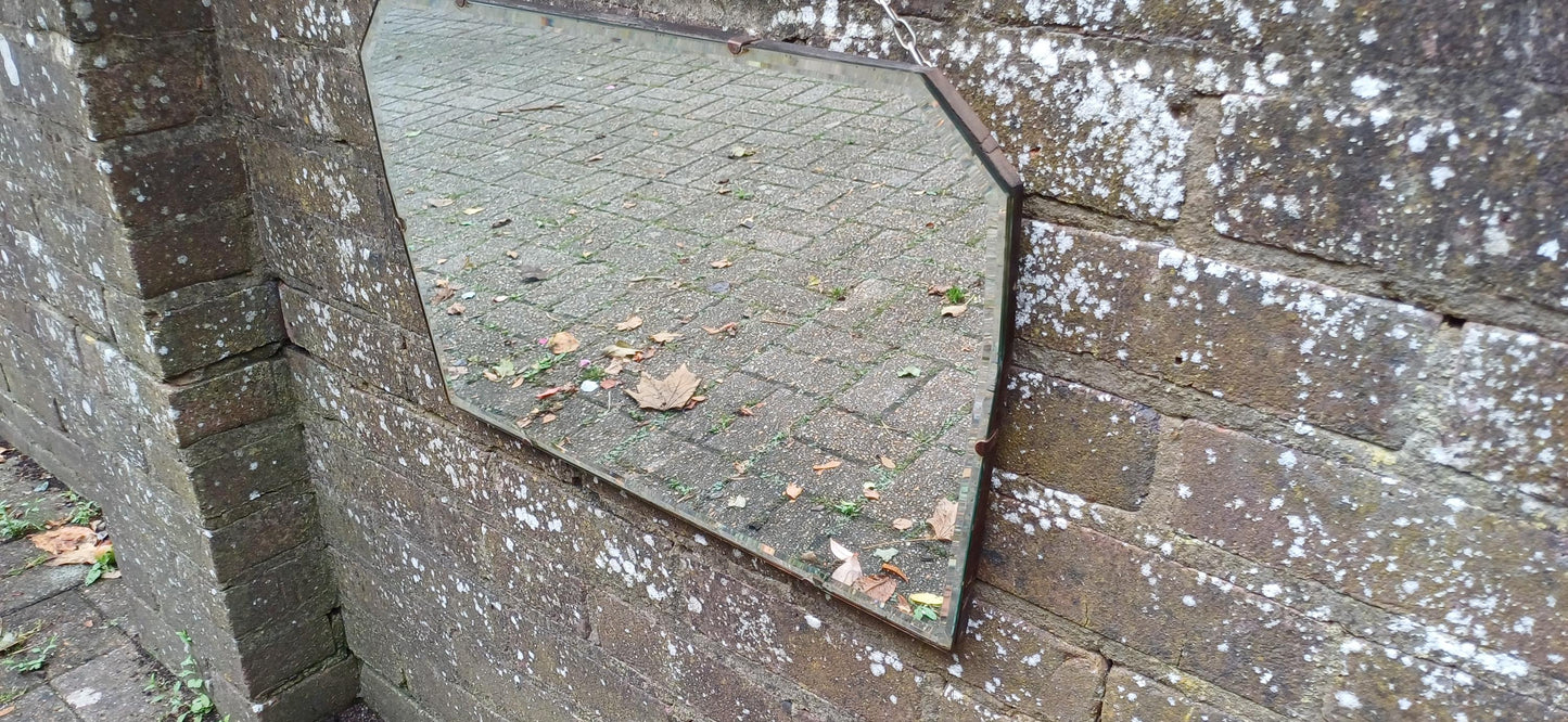 Vintage Retro Art Deco Frameless Shaped Decorative Wall Mirror.